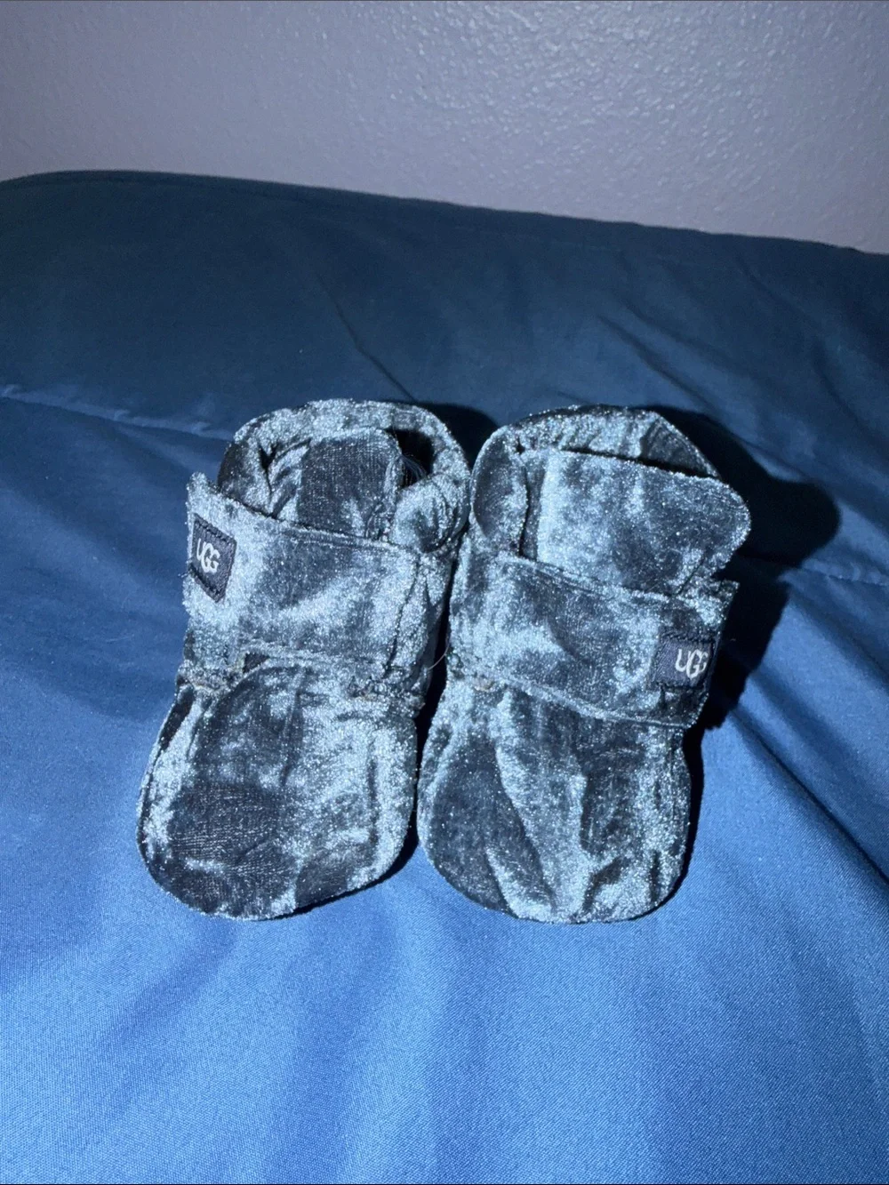 Baby UGG Navy Plush Baby Booties with Strap